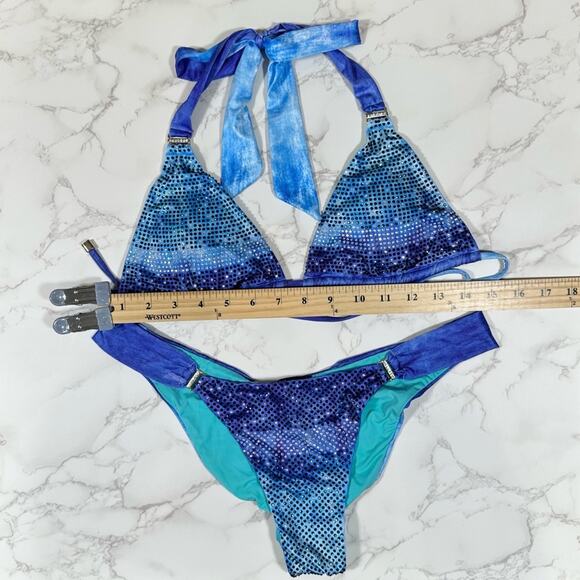 Dolcessa Iceberg Crystallized Ombre Top & Bottom Bikini L/M Set $399 - Picture 12 of 16